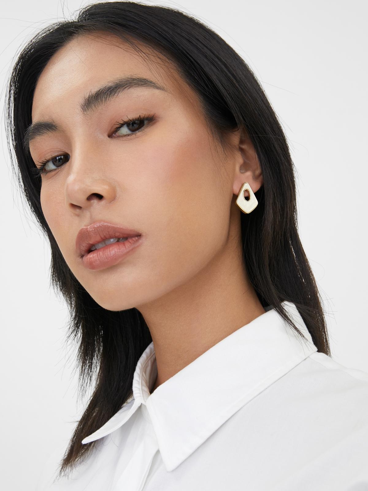 Open Triangle Drop Earrings - White