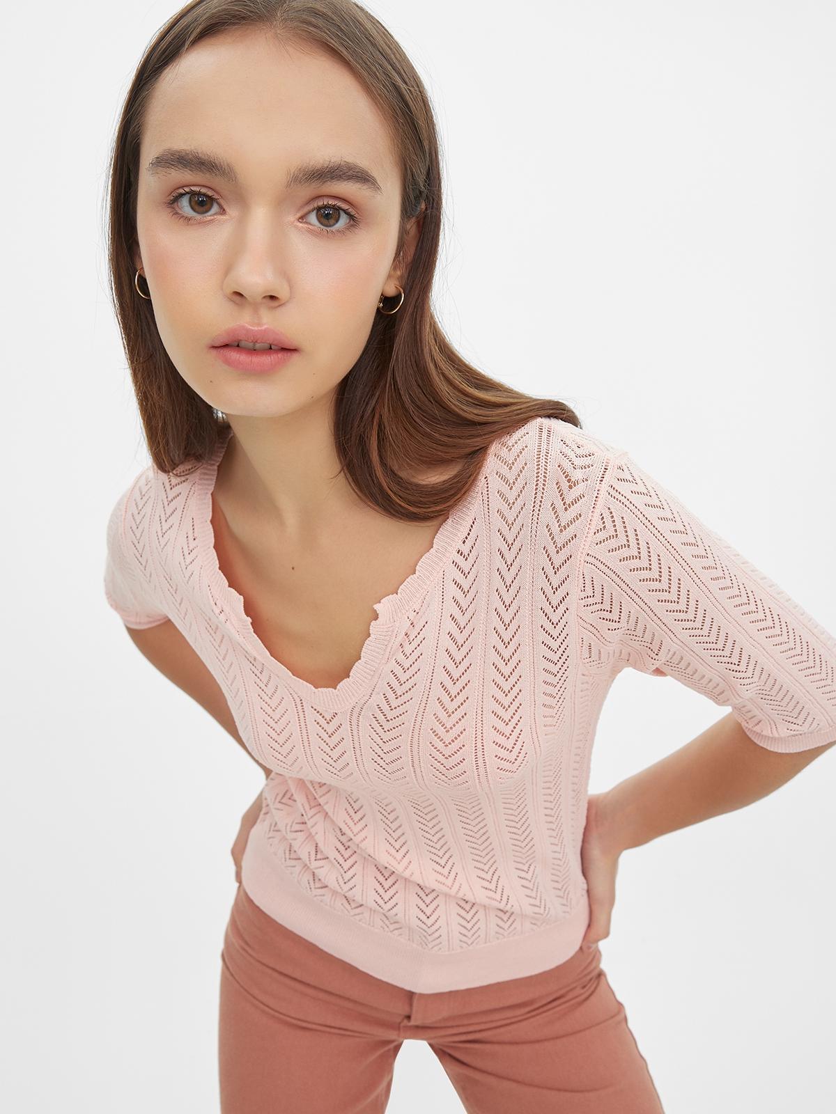 Semi Sheer V-Neck Top - Light Pink