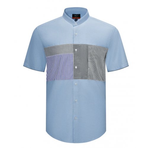 Easy Care Cotton Oxford Blocking Casual Shirtin Smart Fit Stand Collar