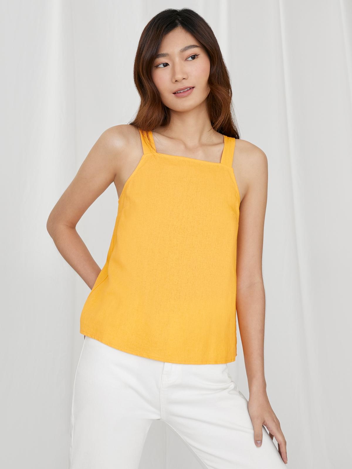 Purpose Square Neck Back Tie Tank - Orange