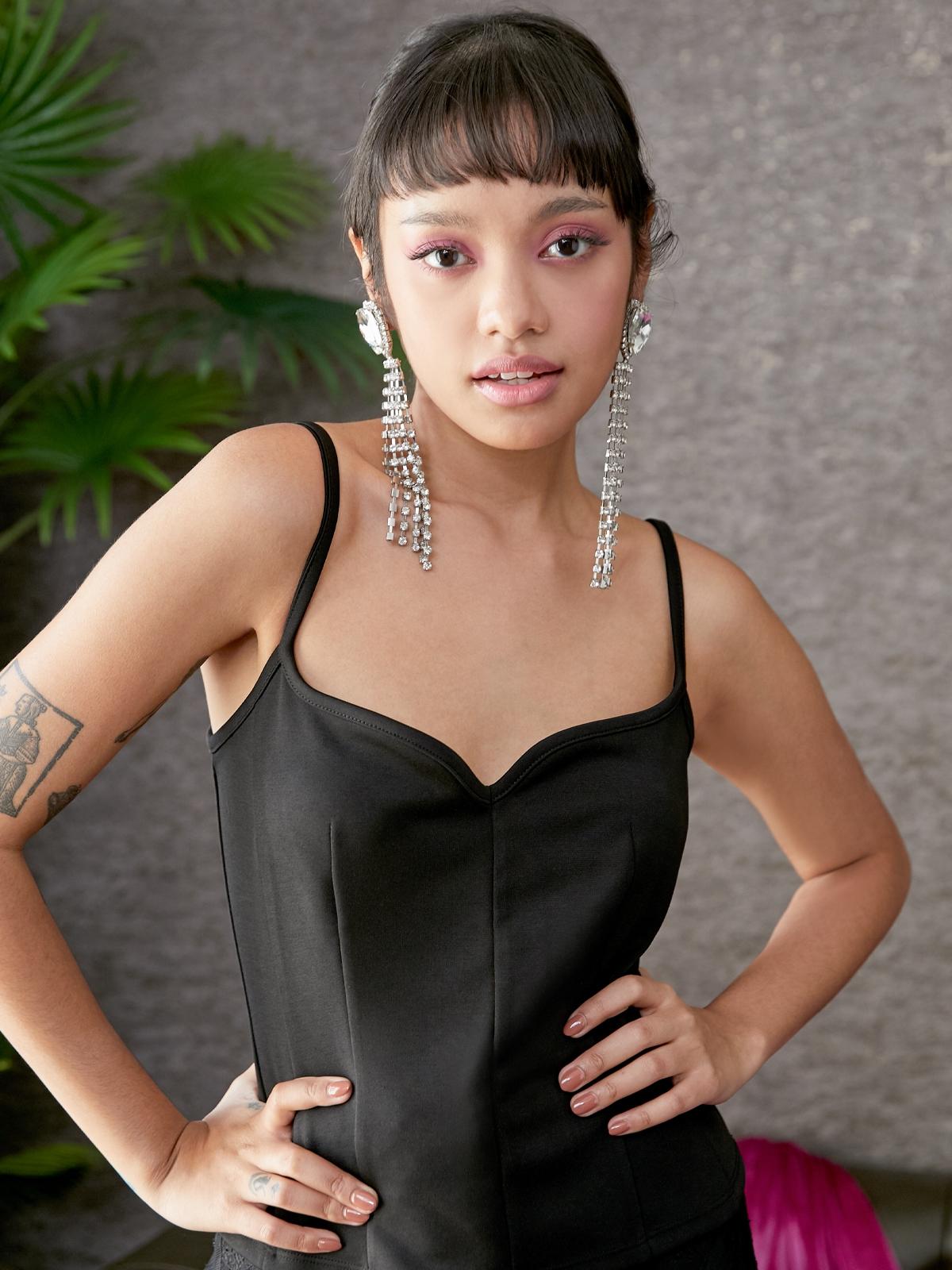 Corset Style Tank Top - Black