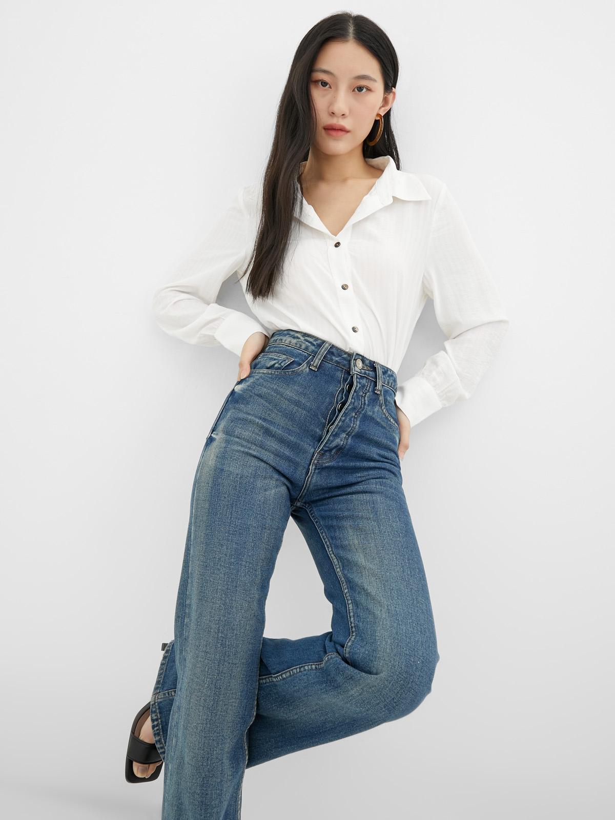 Flare Button Down Shirt - White
