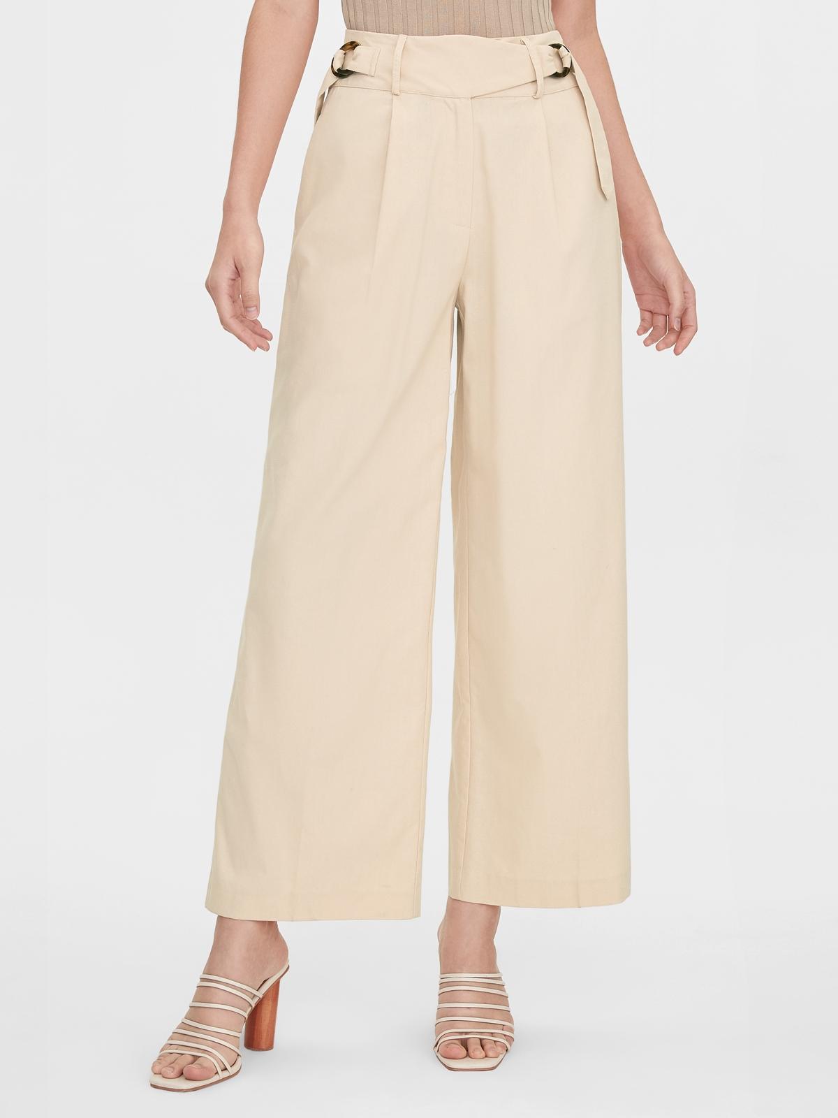 Belted High Waist Pants - Beige