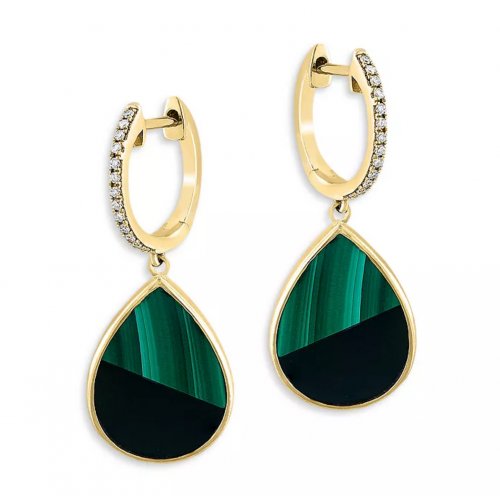 Malachite, Onyx & Diamond Tear Shape Drop Earrings in 14K Gold - Exclusive