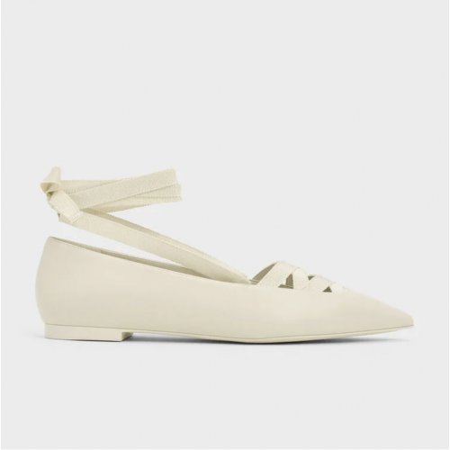 Pointed-Toe Tie-Around Ballet Flats - Chalk