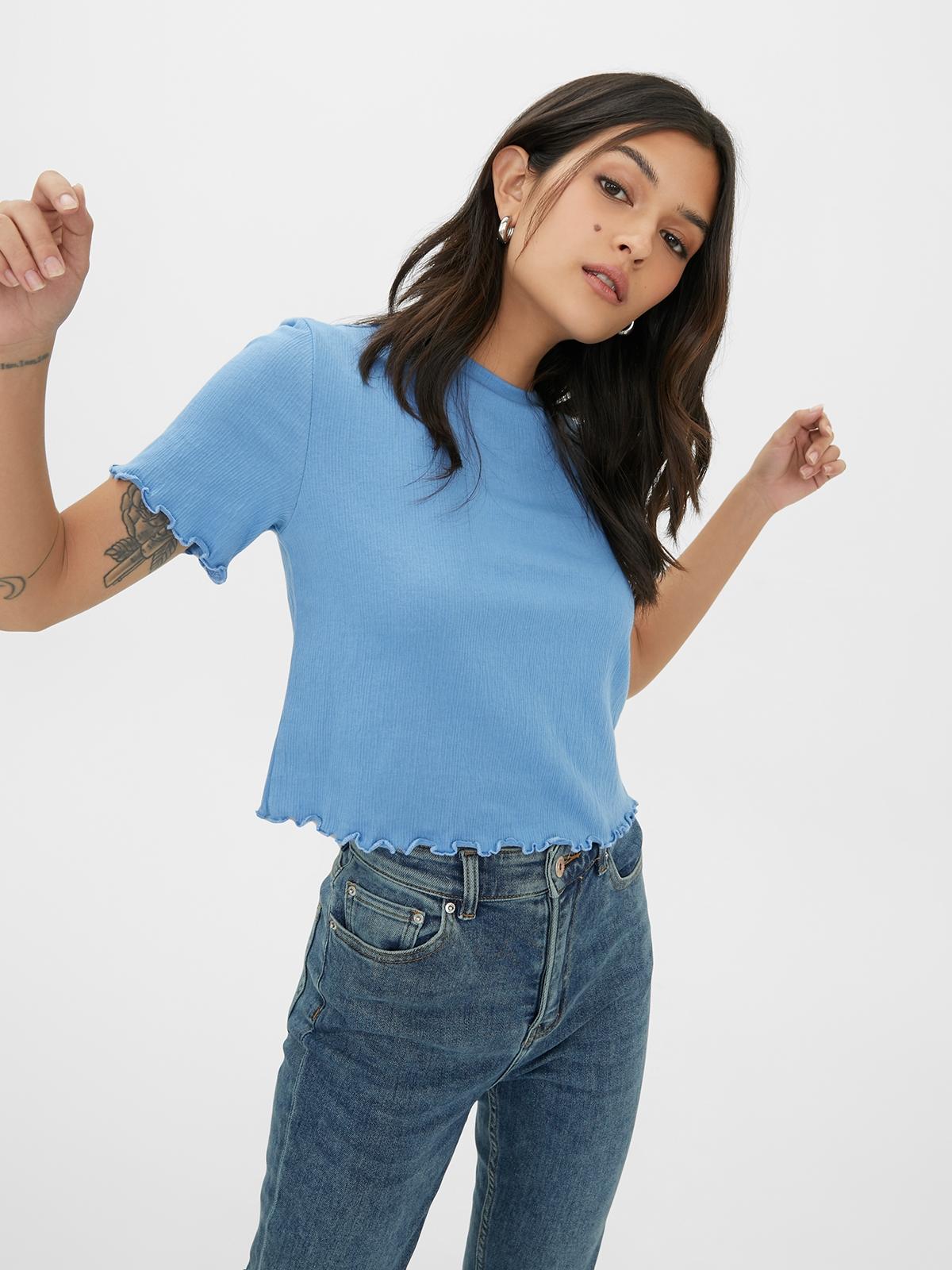 Sustainable Rib-Knit Tee - Blue