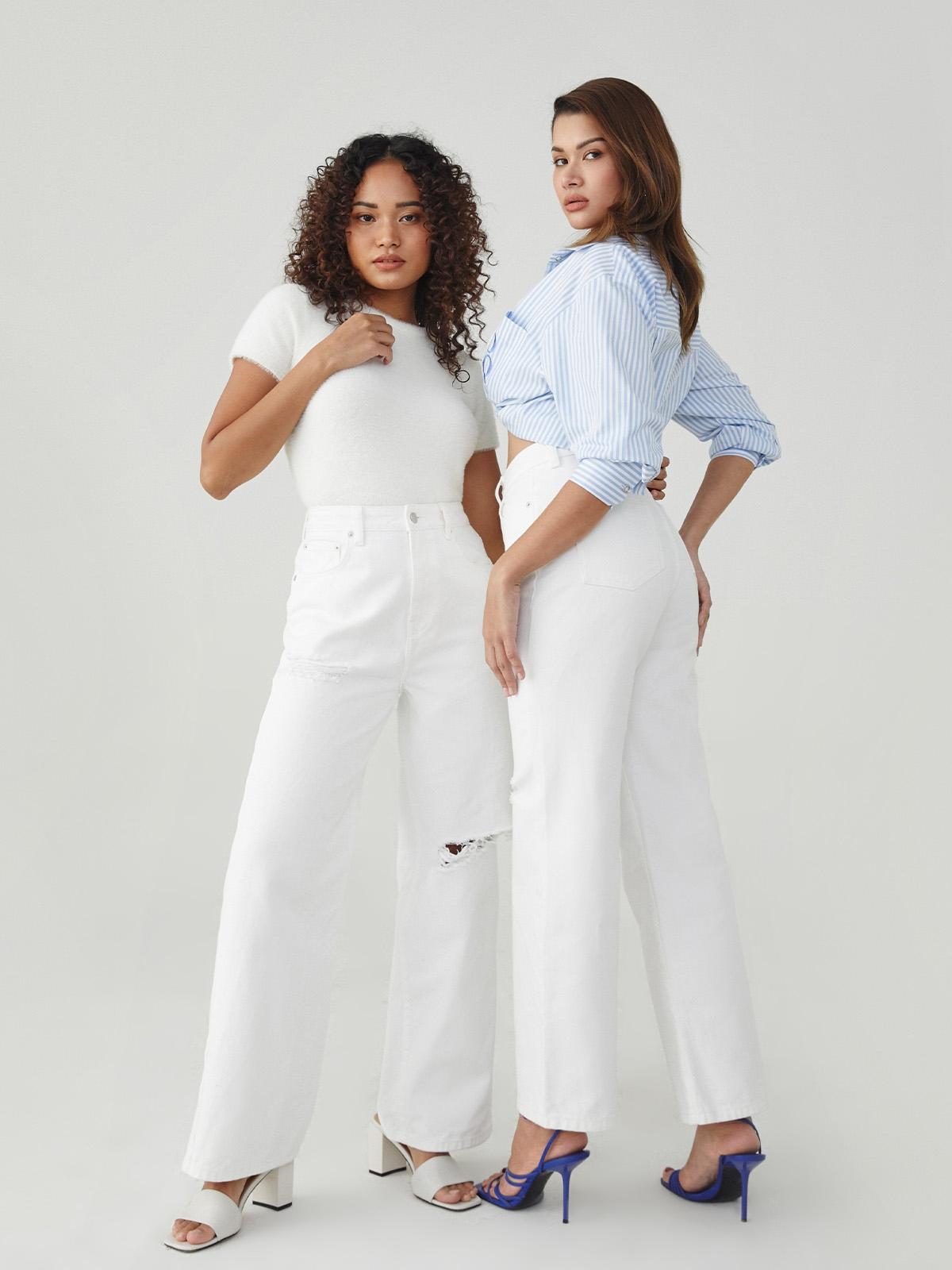 Sustainable Ripped Straight Leg Jeans - White