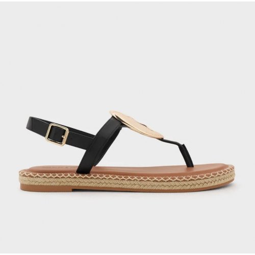 Metallic Oval Espadrille Sandals - Black
