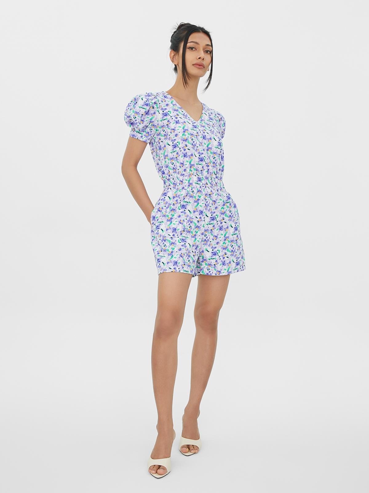 Floral Print Romper - Purple