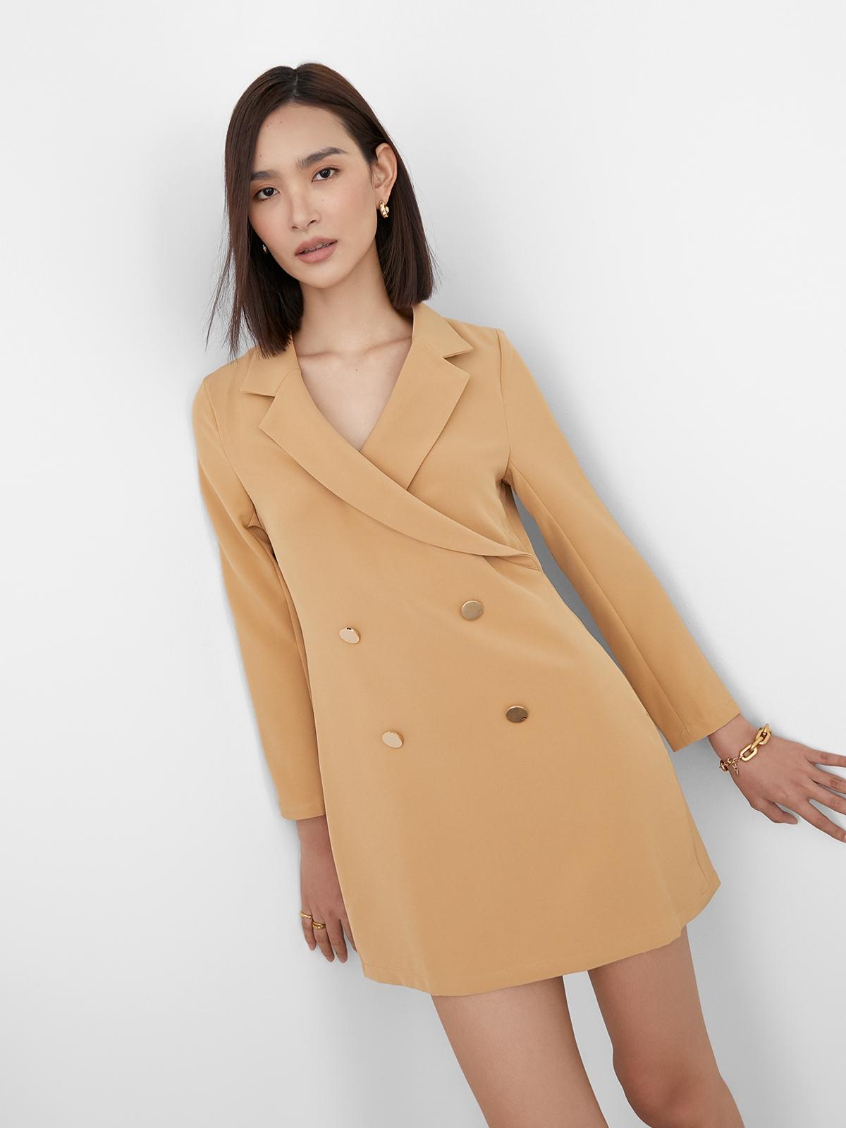 Long Sleeve Suit Dress - Caramel