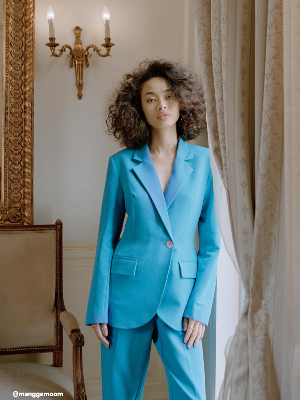 Side Single Button Blazer - Blue