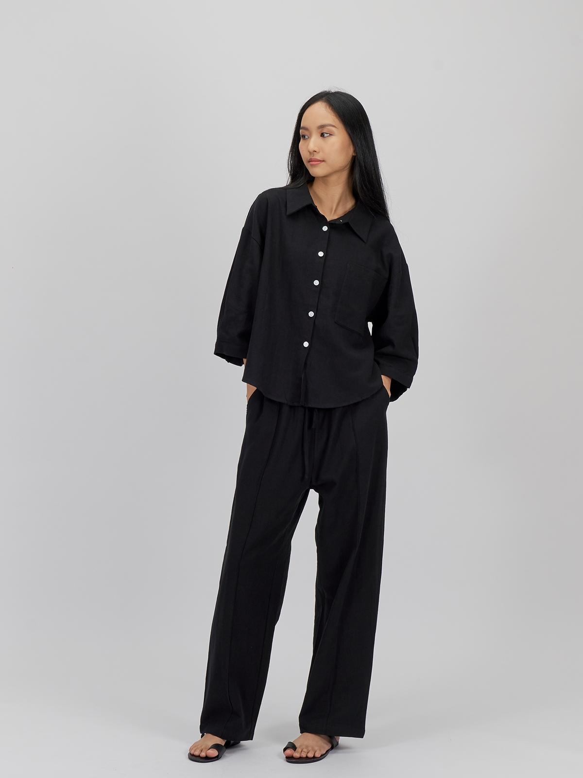 Asa Wide Sleeve Short Blouse - Black