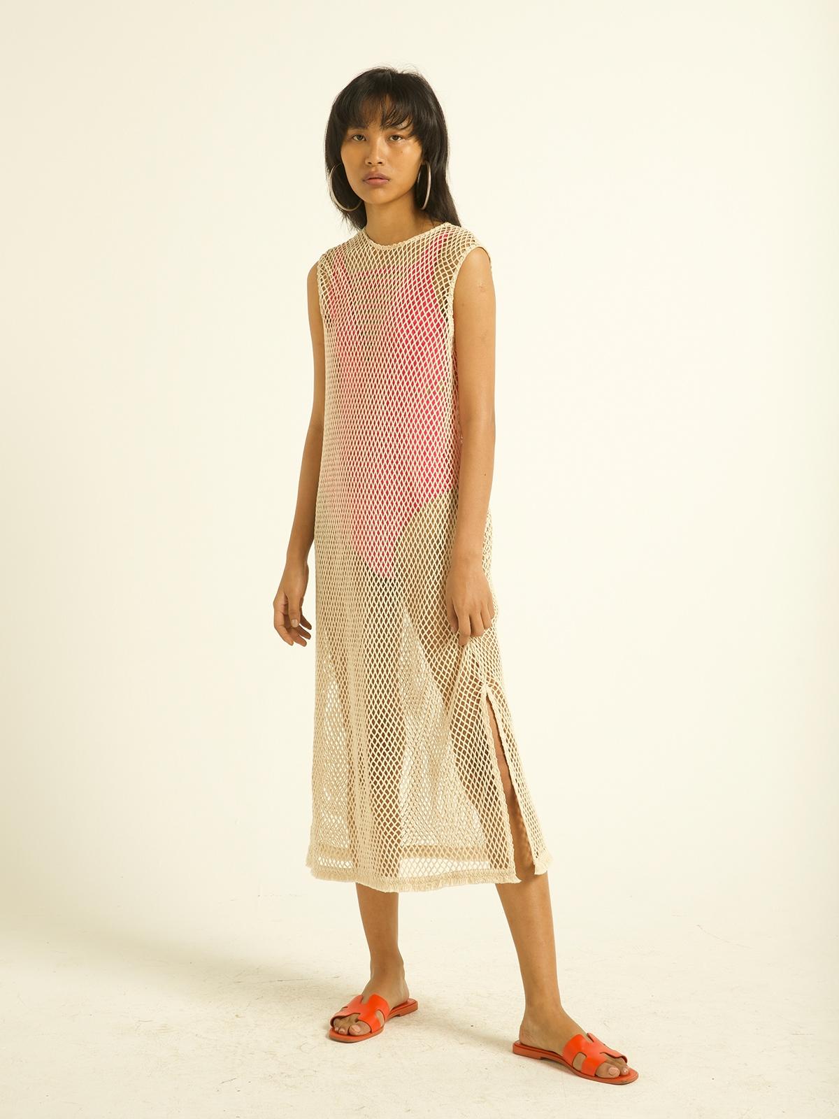 Natural Mesh Swim Cover-Up - Beige