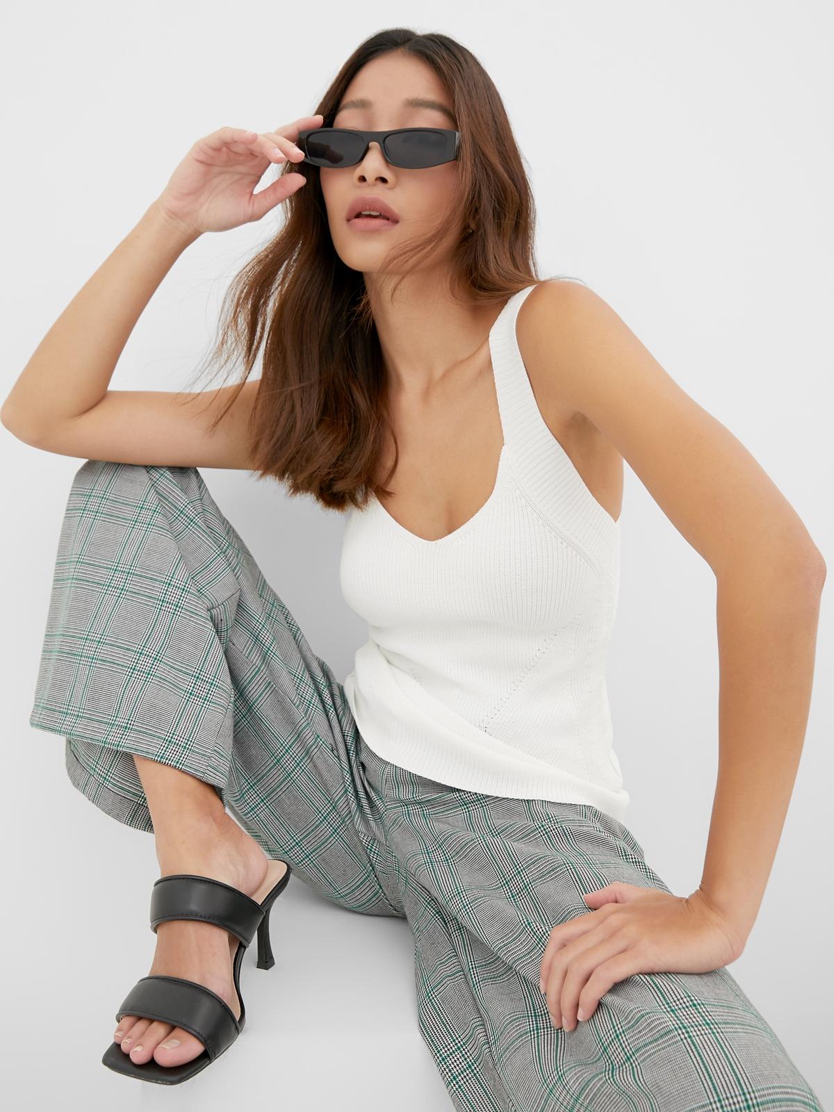 Rib-Knit V Neckline Tank Top - White