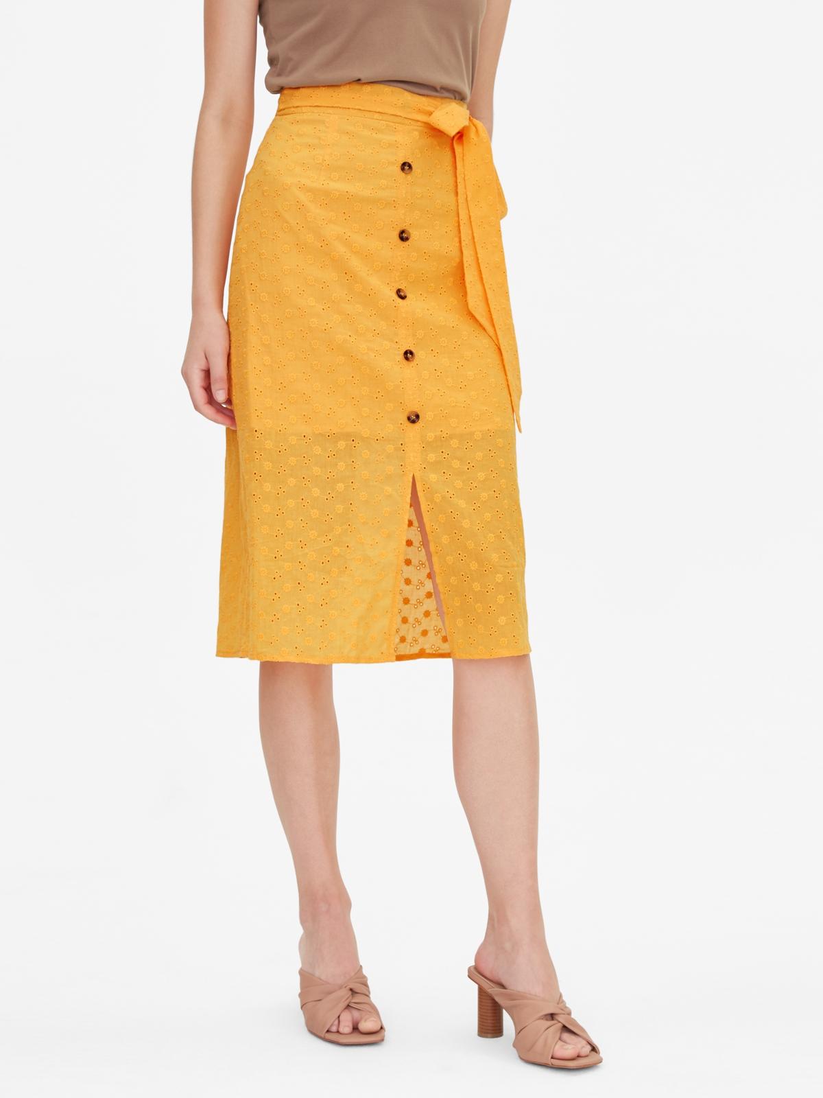 Eyelet Center Slit Skirt - Orange