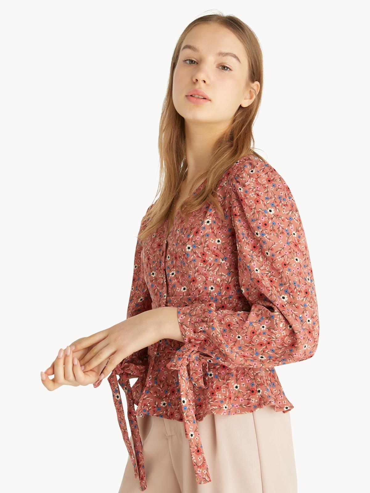 Puffed Sleeves Floral Blouse - Pink