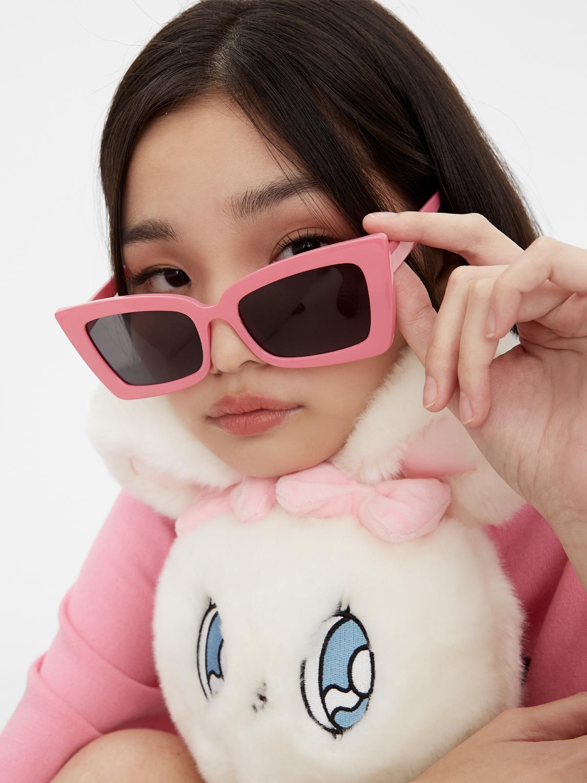 Rectangular Cat Eye Frame Sunglasses - Pink