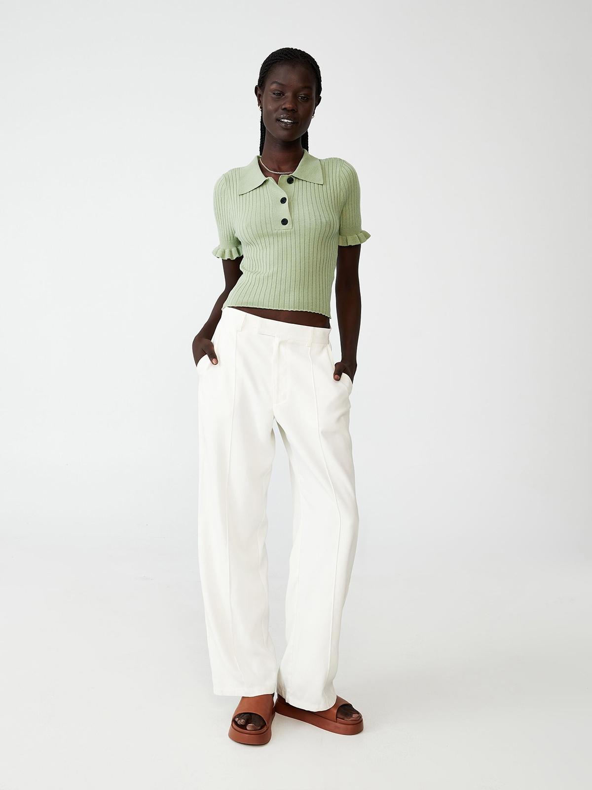 Ribbed Frill Polo Green - Sage