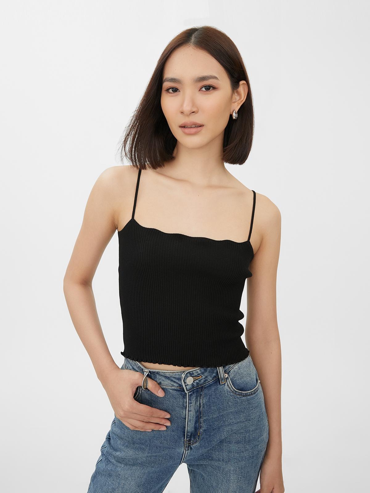Sleeveless Ruffles Cropped Top - Black