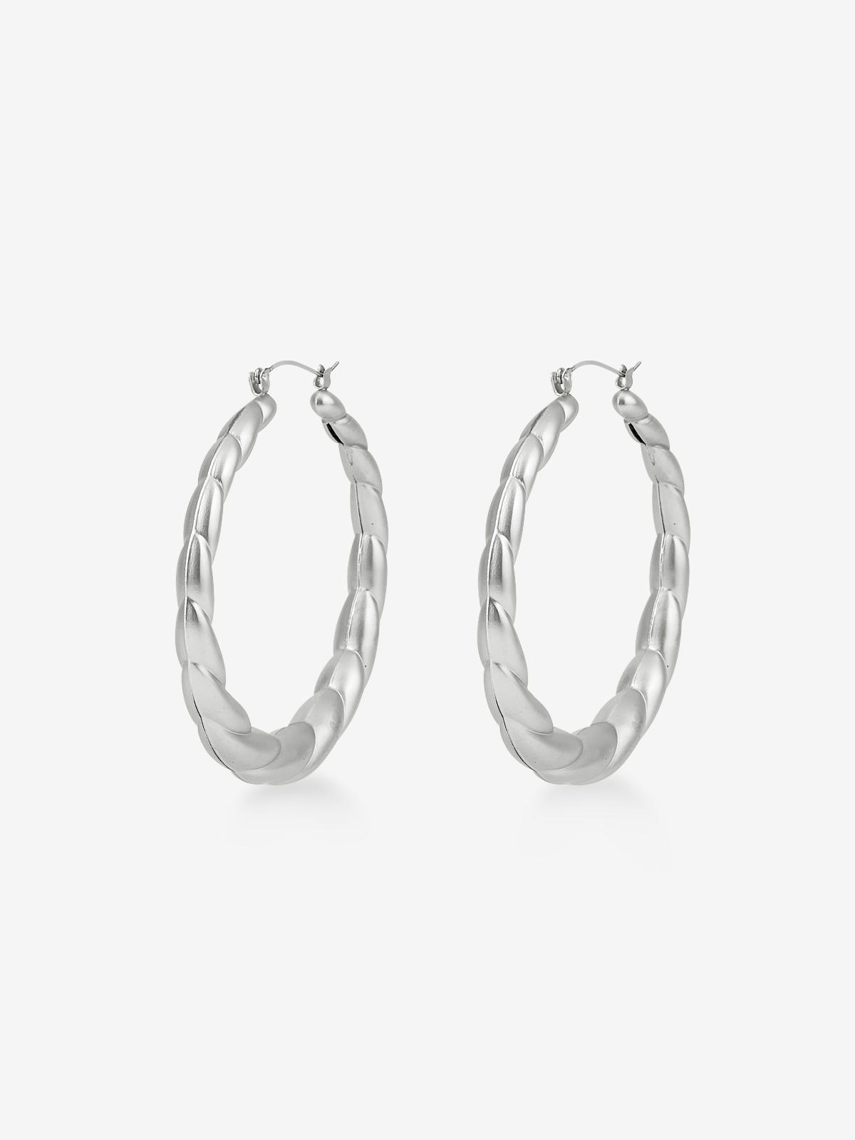 Oversized Whirl Effect Hoop Earrings - Silver