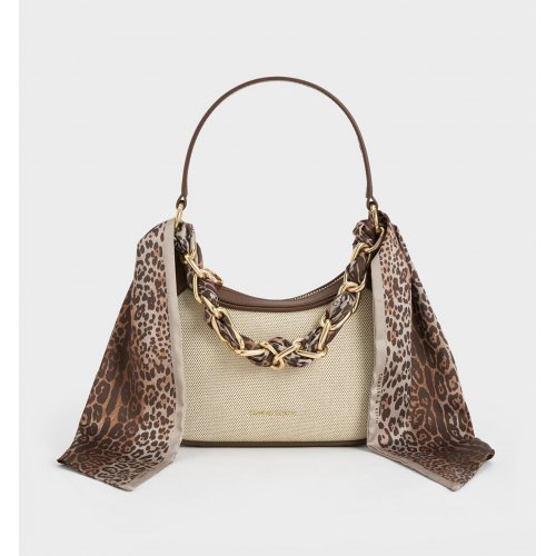  Mini Alcott Scarf Handle Canvas Bag - Beige 