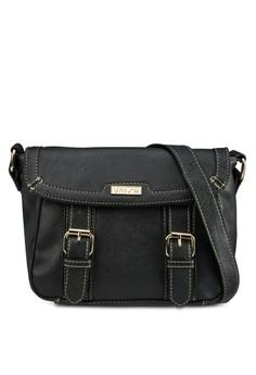 Saffiano Effect Sling Bag With Flap Over Closure