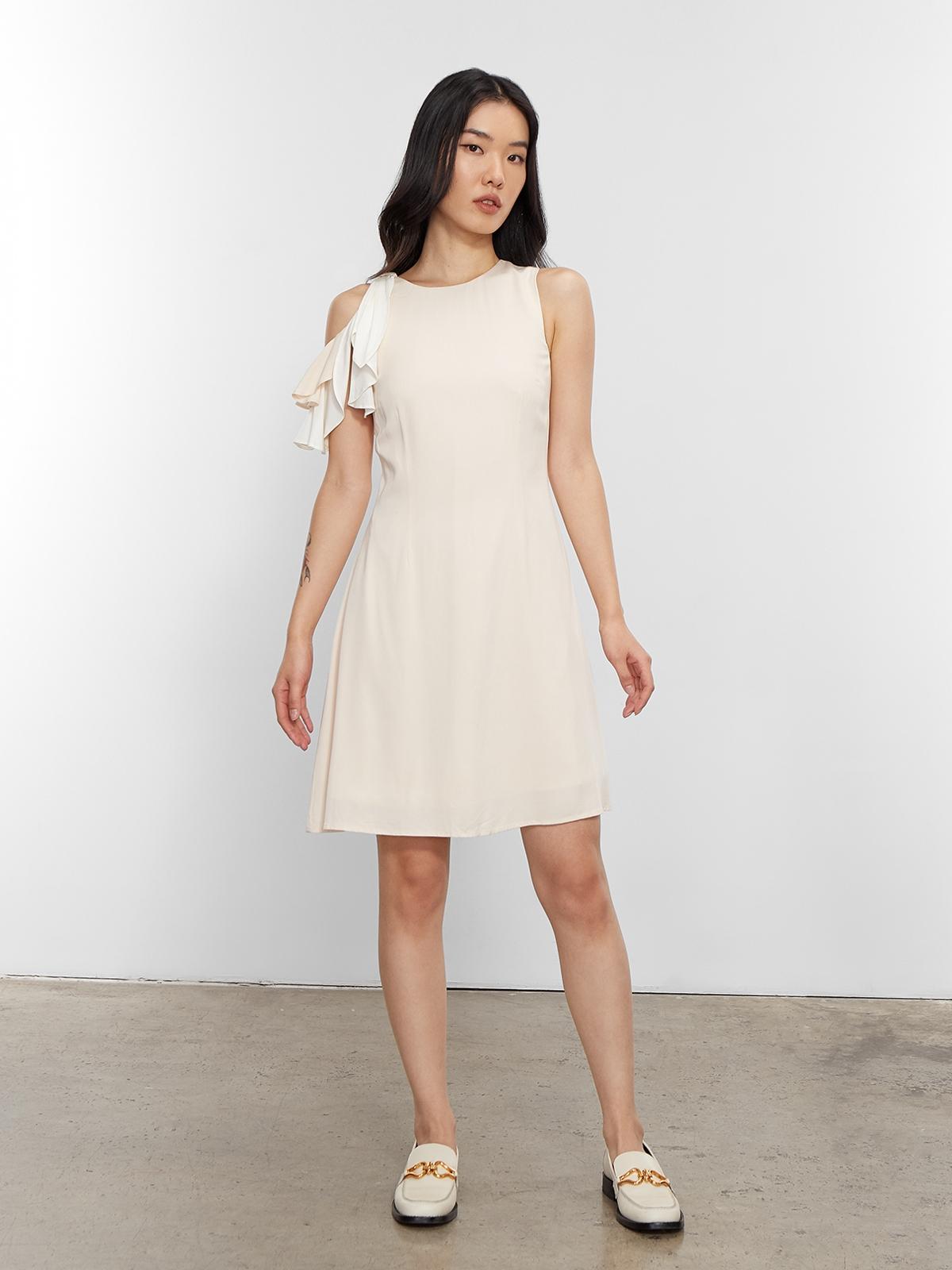 Sustainable Ruffled Sleeve Dress - Cream