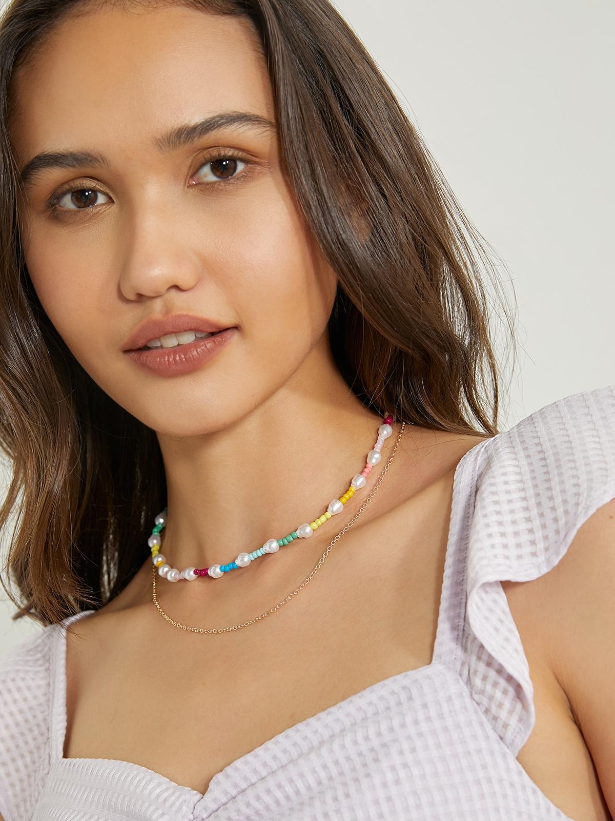 Set Of 2 Bead Necklaces - Pearl