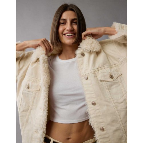 AE Ecru Denim Sherpa Trucker Jacket