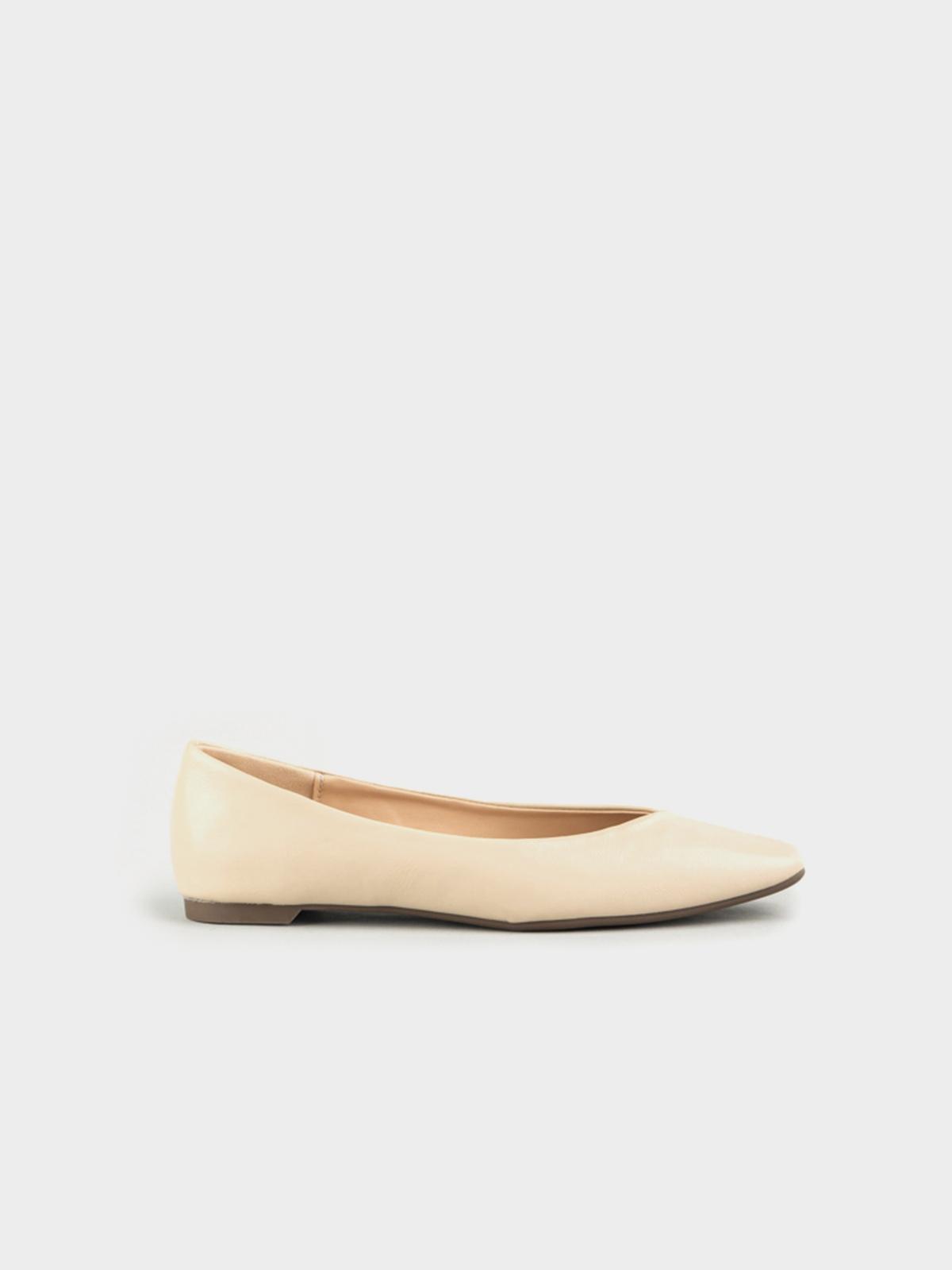 Square Toe Flat Pump - Beige