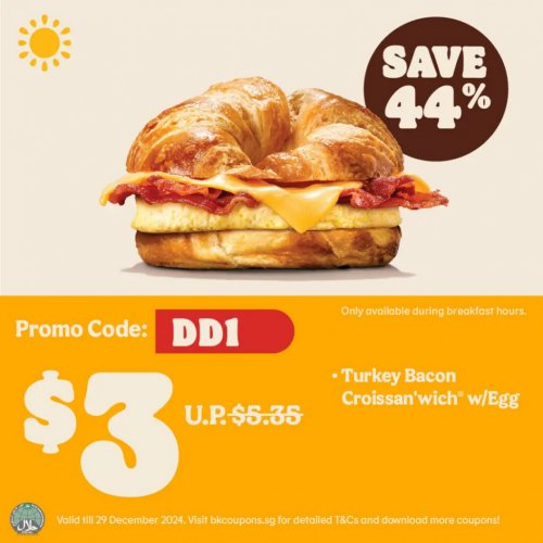 Breakfast Delight: Turkey Bacon Croissan'wich® with Egg for only $3