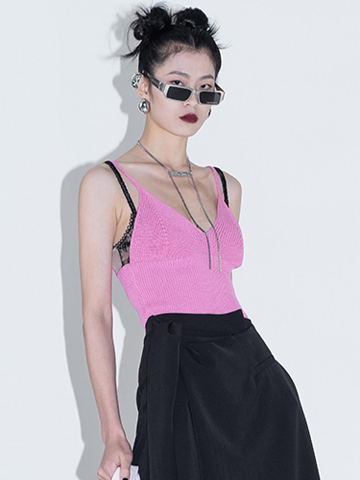 Spaghetti Strap Open Back Top - Pink