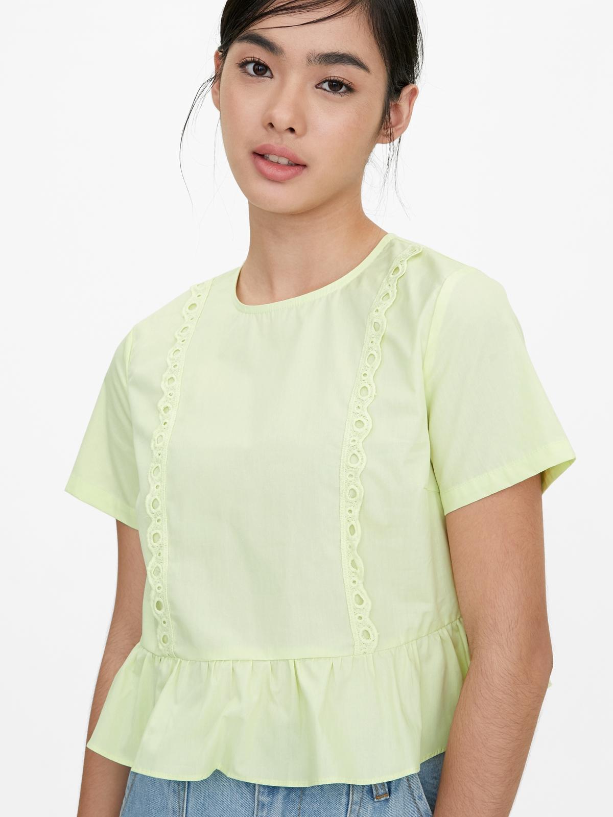 Circle Eyelet Detail Peplum Blouse - Lemon