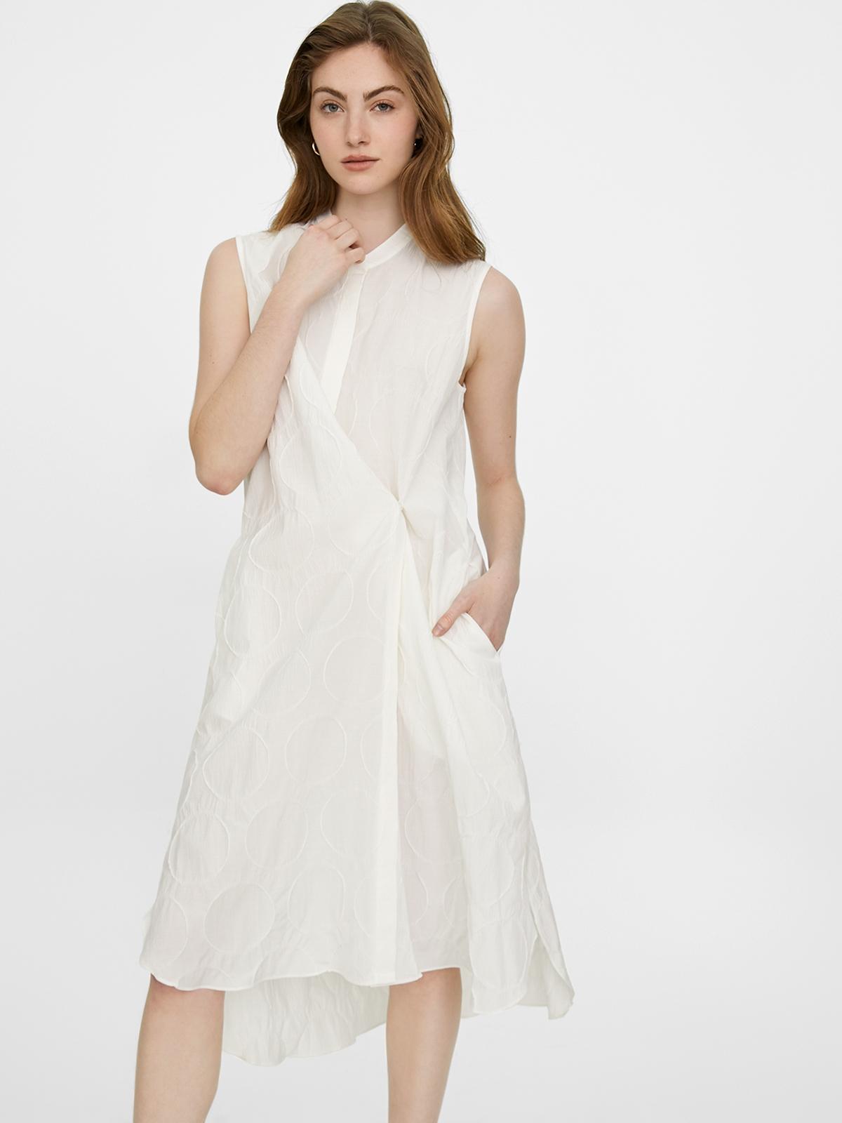 Mandarin Collared Sleeveless Dress - White