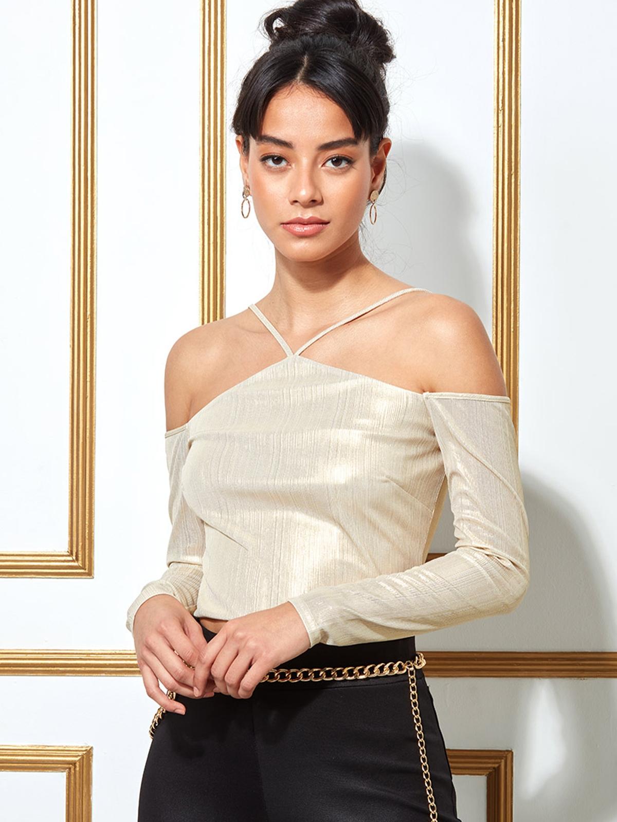 Metallic Cut Out Crop Top