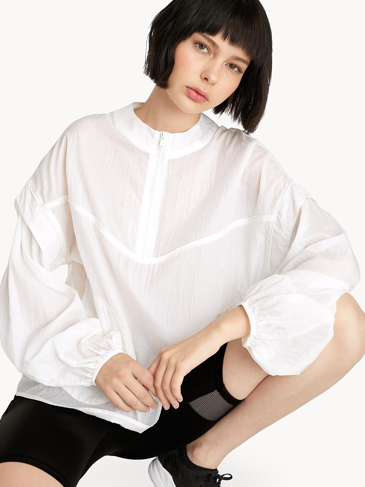 Semi Sheer Zipped Blouse - White