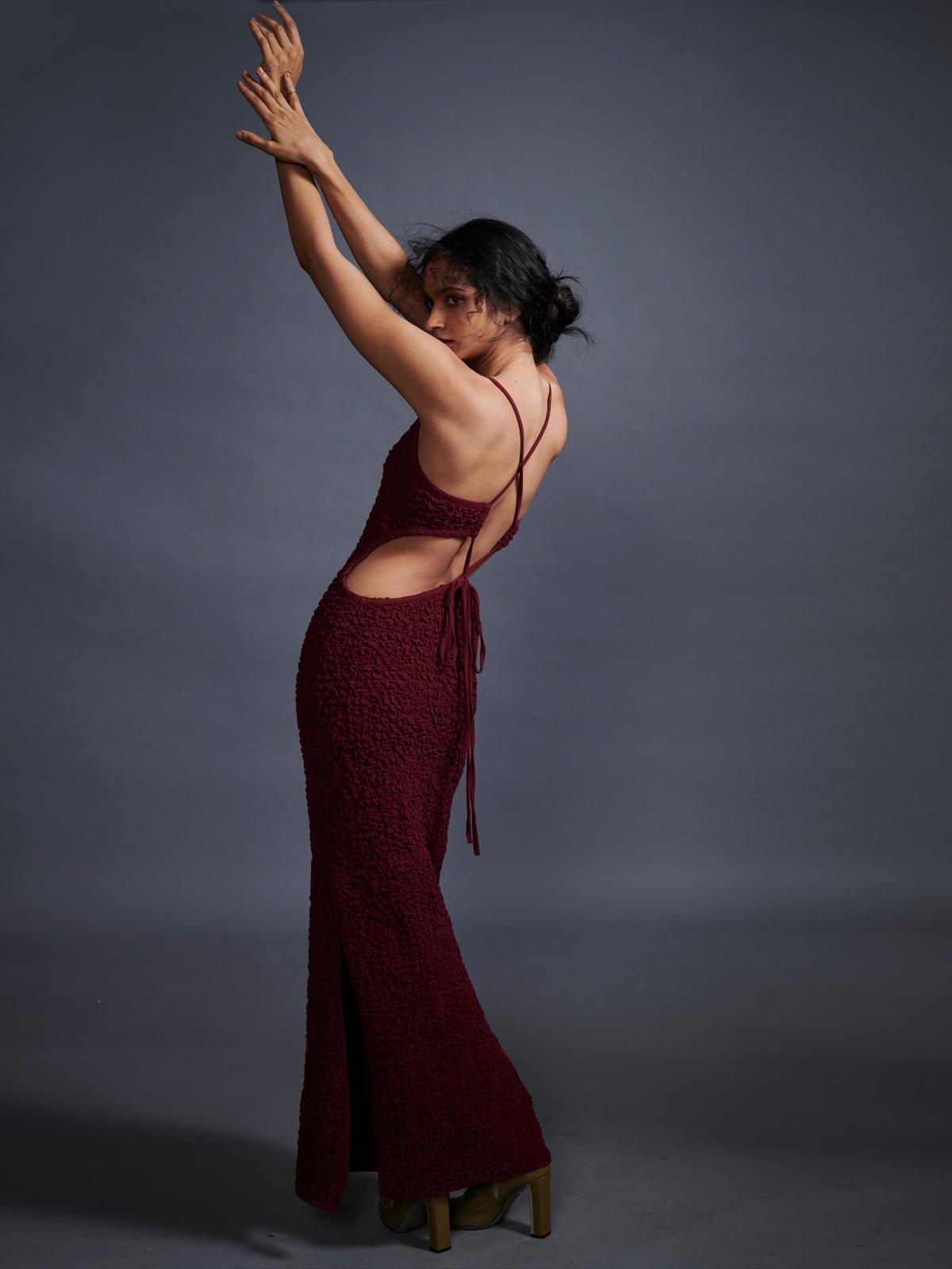 Allover Ruched Maxi - Burgundy