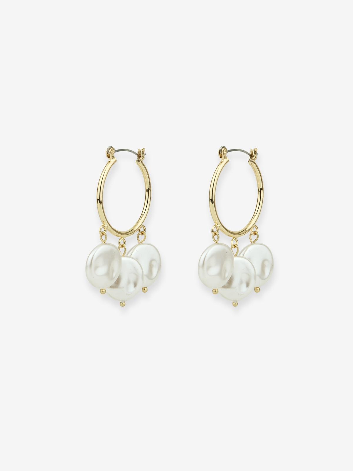 Multi Pearl Accent Hoop Earrings - Gold