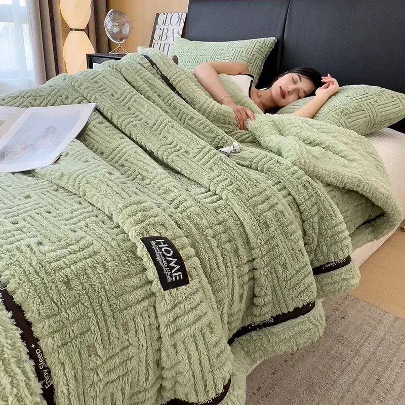 New Half Sides Fleece Autumn Winter Blanket Soft Fluffy Maternal and Child Grade Bed Blankets Warm Breathable Sofa Cover Blanket