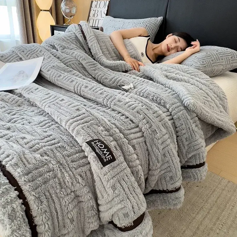 New Half Sides Fleece Autumn Winter Blanket Soft Fluffy Maternal and Child Grade Bed Blankets Warm Breathable Sofa Cover Blanket