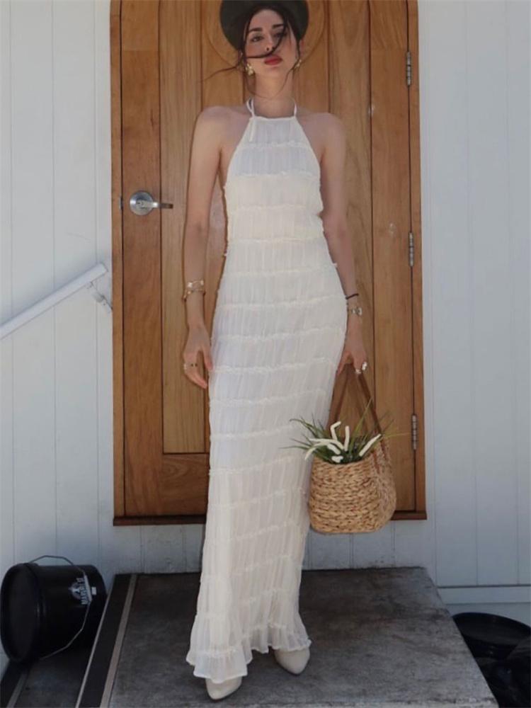 Spring Long Dress for Women Lace-Up Backless Maxi Dress