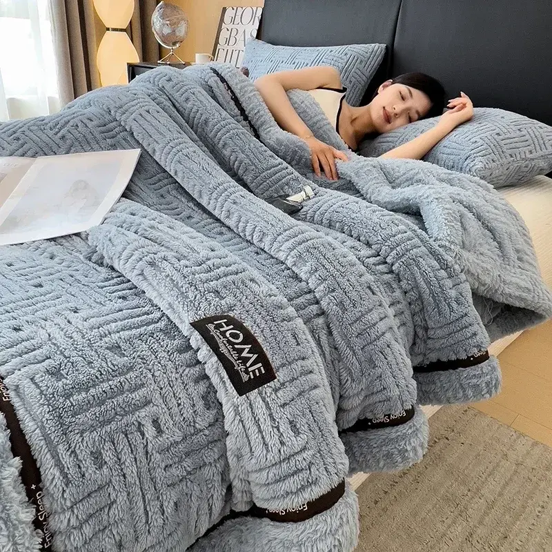 New Half Sides Fleece Autumn Winter Blanket Soft Fluffy Maternal and Child Grade Bed Blankets Warm Breathable Sofa Cover Blanket