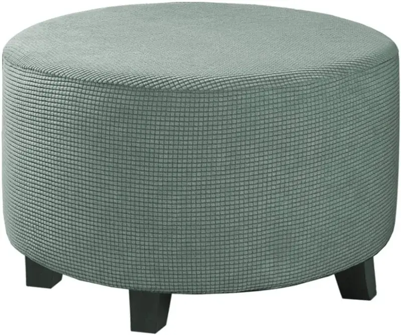 All Inclusive Round Ottoman Cover Spandex 1PC Footstool Protector Elastic Polar Fleece Footrest Slipcover For Living Room Home