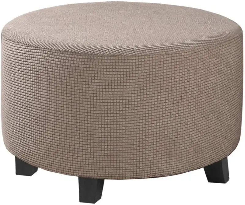 All Inclusive Round Ottoman Cover Spandex 1PC Footstool Protector Elastic Polar Fleece Footrest Slipcover For Living Room Home