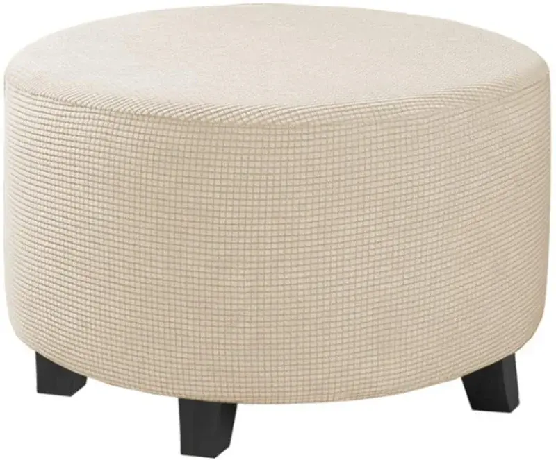 All Inclusive Round Ottoman Cover Spandex 1PC Footstool Protector Elastic Polar Fleece Footrest Slipcover For Living Room Home