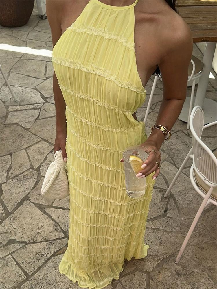 Spring Long Dress for Women Lace-Up Backless Maxi Dress
