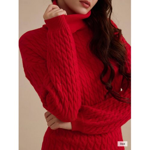 Cable Knit Turtleneck Pullover Sweater