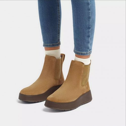 F-MODE Suede Flatform Chelsea Boots (Textured Elastic)