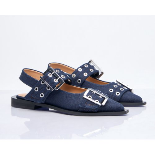 Ganni Feminine Denim Buckle Ballerina Flats