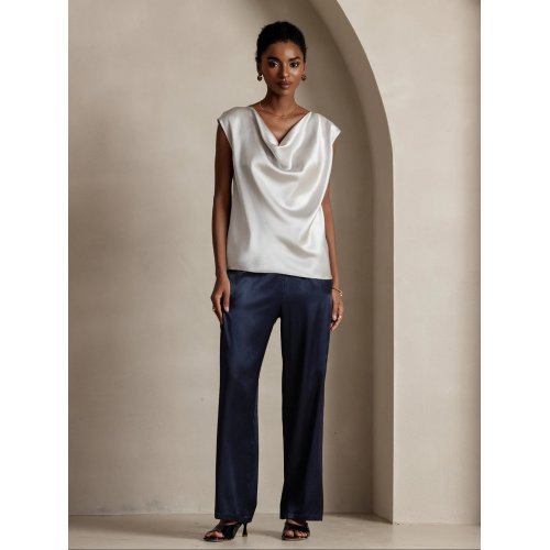  19Momme Silk Cowl Neck Sleeveless Top
